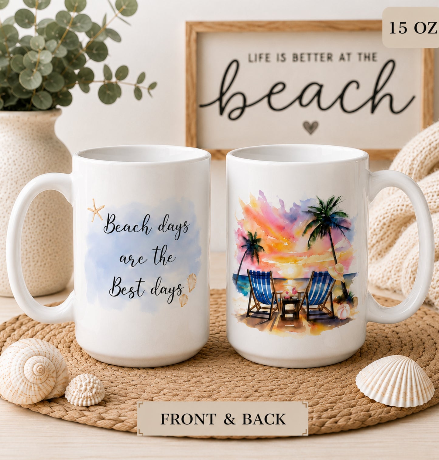 Beach Days Are the Best Days Mug | Watercolor Tropical Beach Coffee Mug