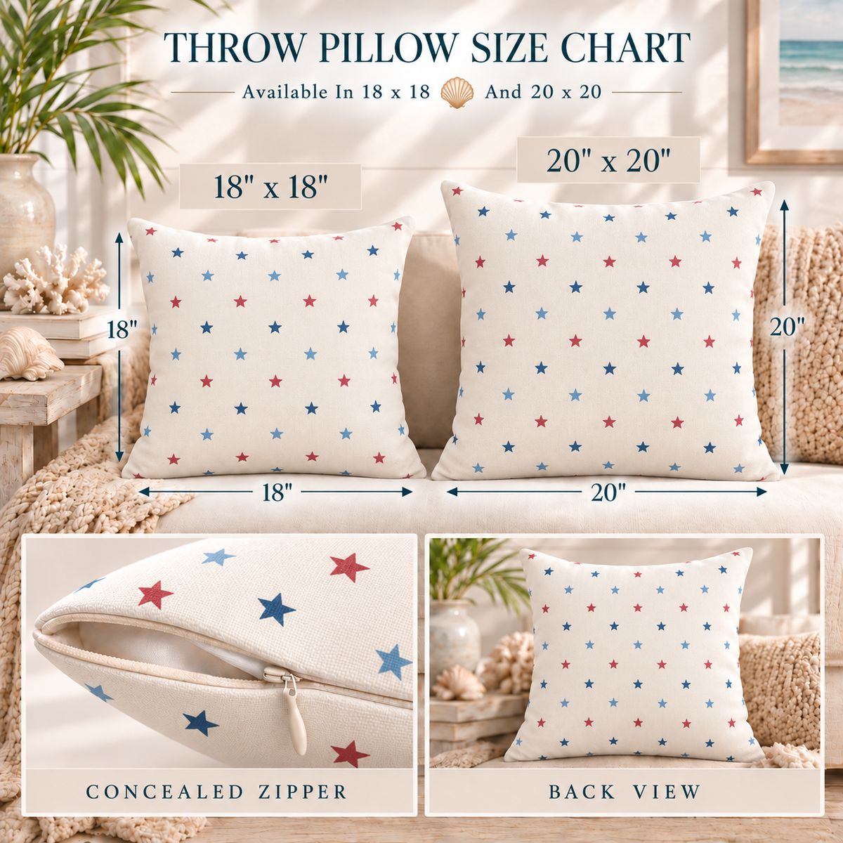 Patriotic Coastal Star Throw Pillow