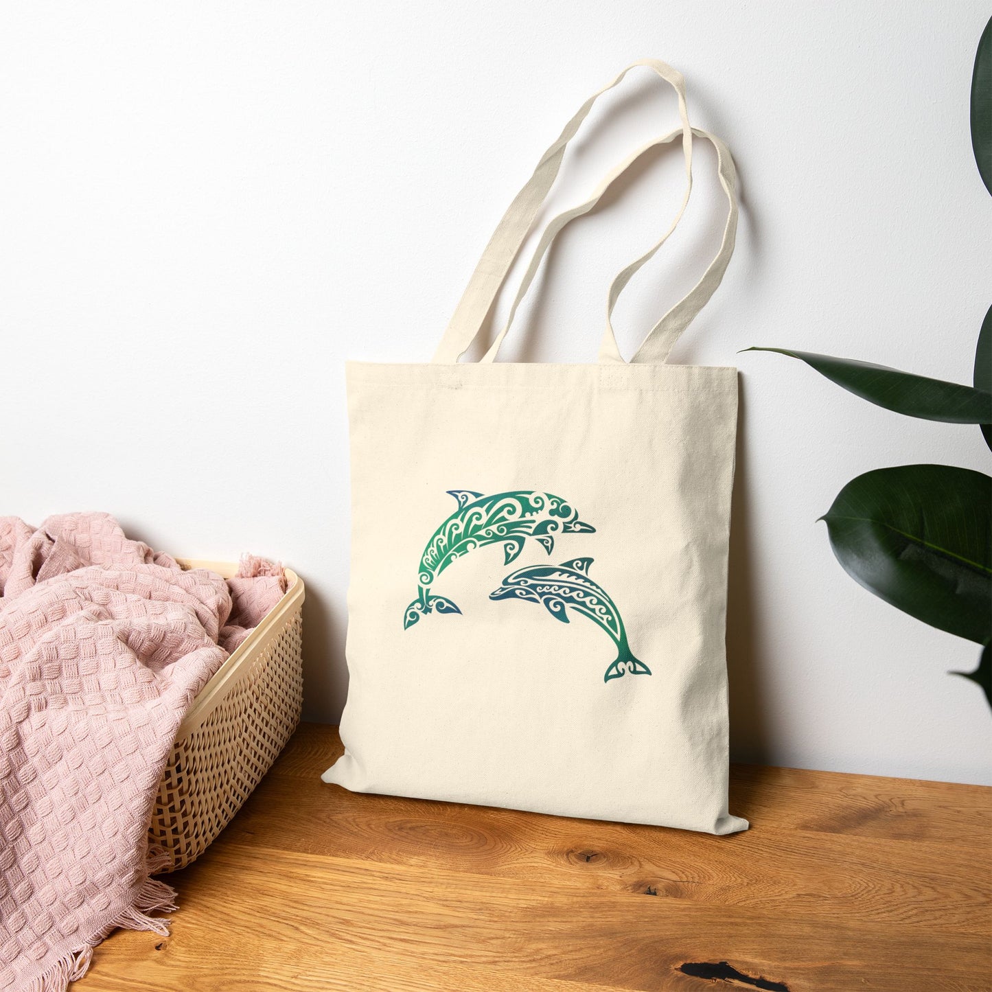 Tribal Dolphin Tote Bag | Eco-Friendly Cotton Canvas Beach Bag