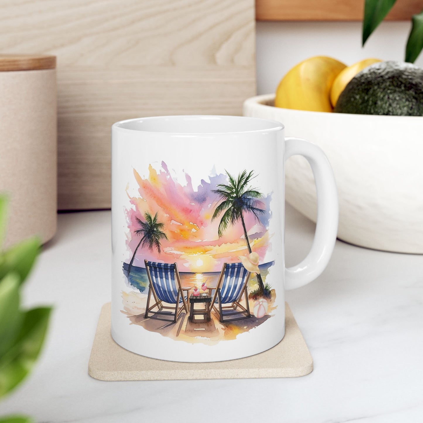 Beach Days Are the Best Days Mug | Tropical Sunset Watercolor Ceramic Mug