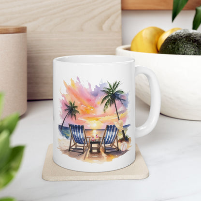 Beach Days Are the Best Days Mug | Tropical Sunset Watercolor Ceramic Mug