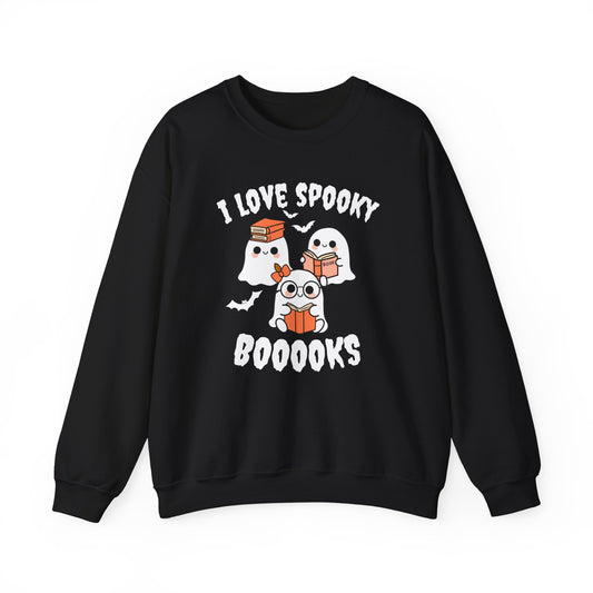 I love Spooky Booooks Ghost Sweatshirt, Cozy Halloween Crewneck, I Love Spooky Books, Fall Fashion, Unisex Gift Idea, Halloween Apparel