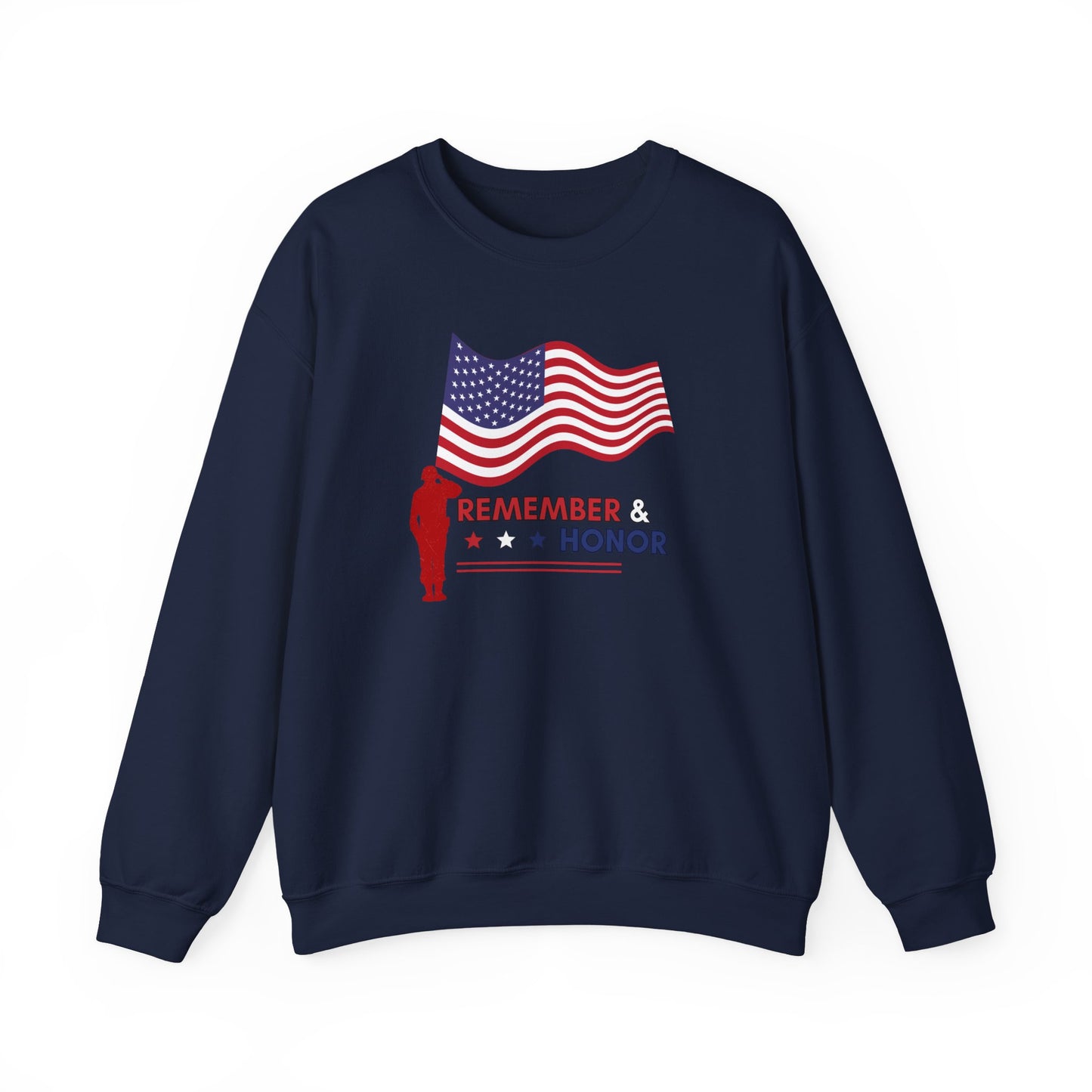 Patriotic Crewneck Sweatshirt for Veterans, Memorial Day Gift, Unisex Heavy Blend, Remember & Honor Shirt, Casual Comfort Wear