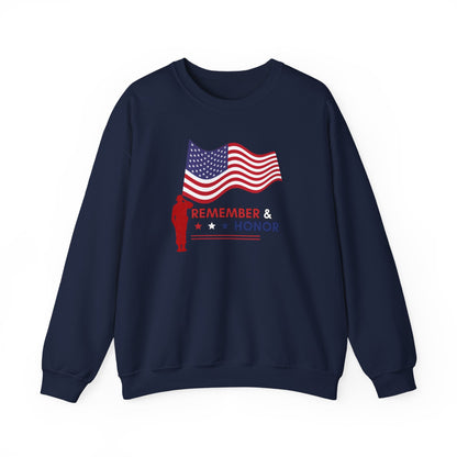 Patriotic Crewneck Sweatshirt for Veterans, Memorial Day Gift, Unisex Heavy Blend, Remember & Honor Shirt, Casual Comfort Wear
