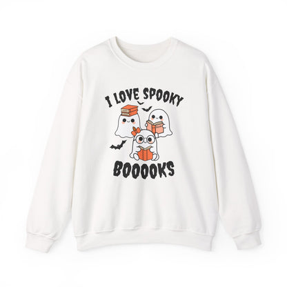 I love Spooky Booooks Ghost Sweatshirt, Cozy Halloween Crewneck, I Love Spooky Books, Fall Fashion, Unisex Gift Idea, Halloween Apparel
