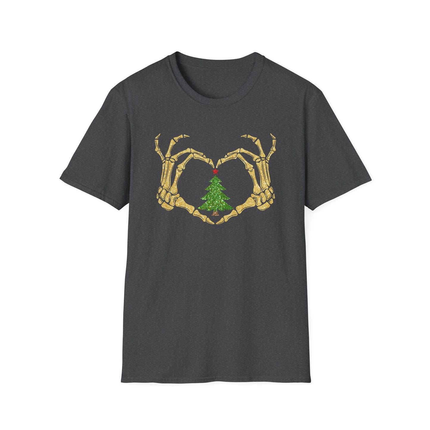 Skeleton Hands Heart Christmas Tree T-Shirt | Gildan Unisex Holiday Tee