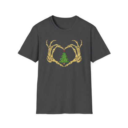 Skeleton Hands Heart Christmas Tree T-Shirt | Gildan Unisex Holiday Tee