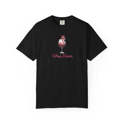 Flamingo Wine Down Tee | Comfort Colors Graphic Shirt
