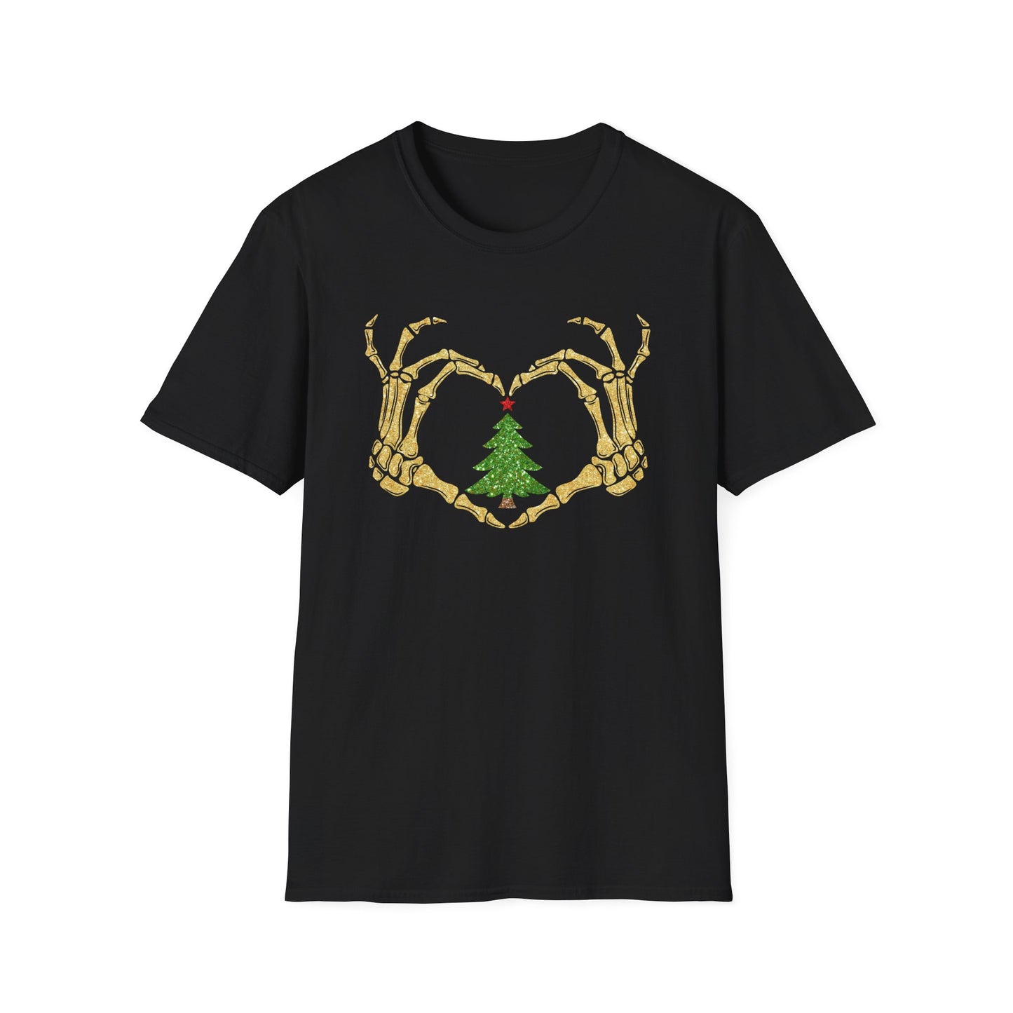 Skeleton Hands Heart Christmas Tree T-Shirt | Gildan Unisex Holiday Tee