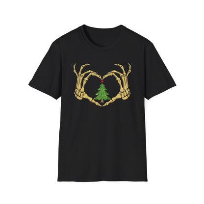 Skeleton Hands Heart Christmas Tree T-Shirt | Gildan Unisex Holiday Tee