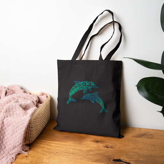 Tribal Dolphin Tote Bag | Eco-Friendly Cotton Canvas Beach Bag