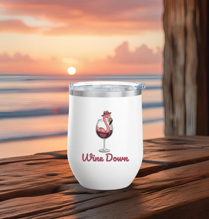Wine Down Flamingo Tumbler | 12oz Gift for Wine Lovers