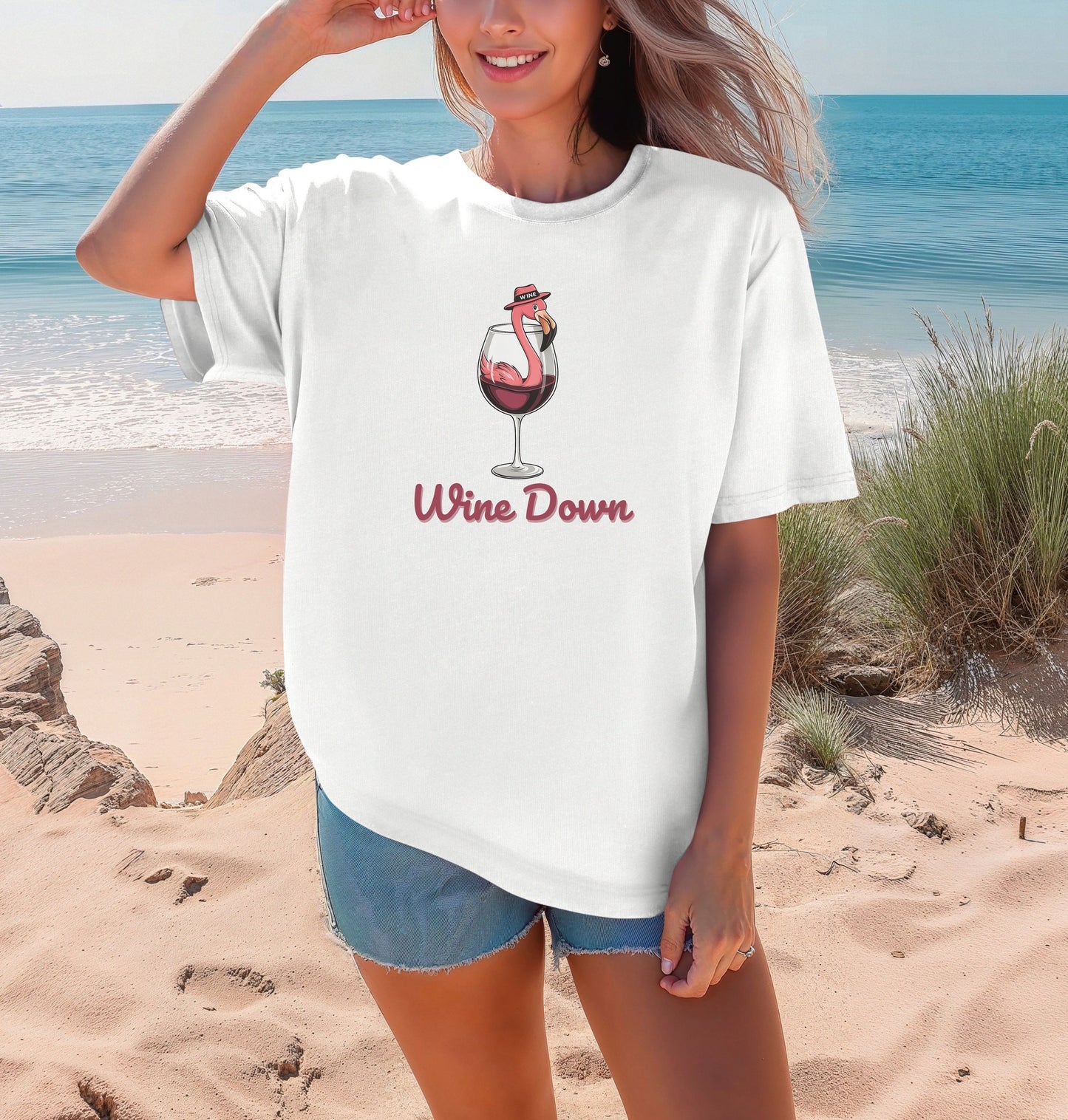 Flamingo Wine Down Tee | Comfort Colors Graphic Shirt
