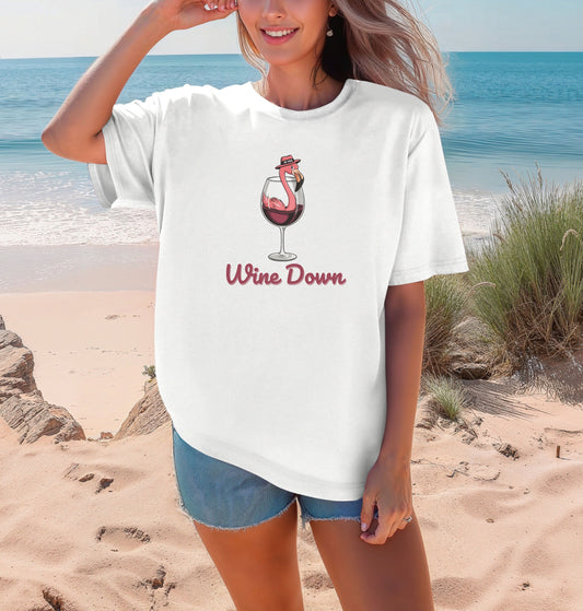 Flamingo Wine Down Tee | Comfort Colors Graphic Shirt