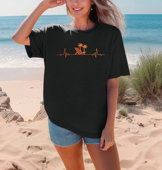 Tropical Heartbeat Tee | Coastal Beach Shirt with Palm Trees