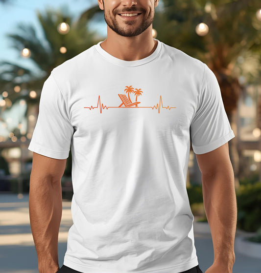 Tropical Heartbeat Tee | Coastal Beach Shirt with Palm Trees