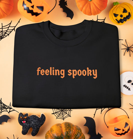 Feeling Spooky Crewneck Sweatshirt – Orange Embroidery | Halloween Unisex