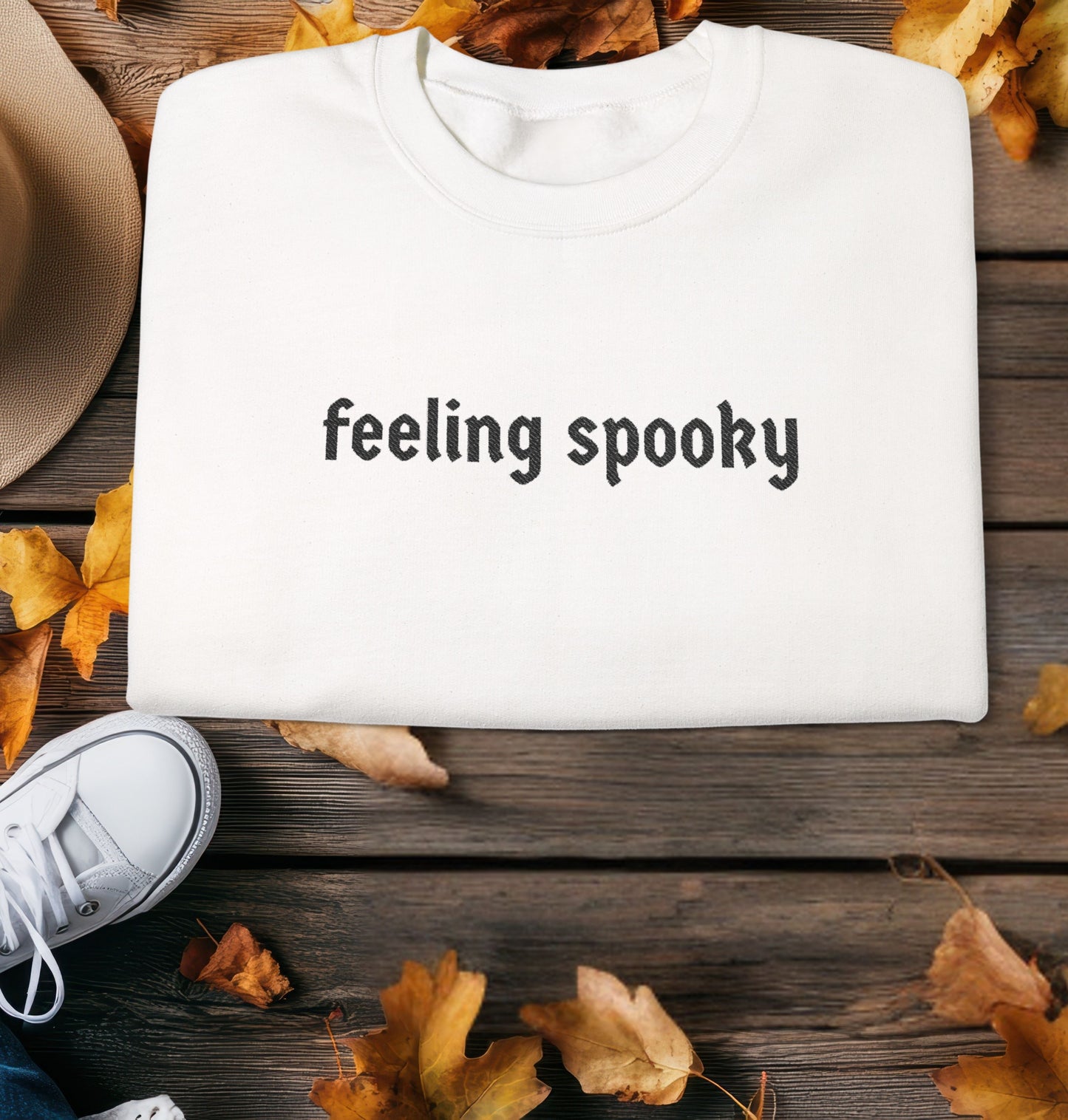Feeling Spooky Crewneck Sweatshirt – Black Embroidery | Halloween Unisex