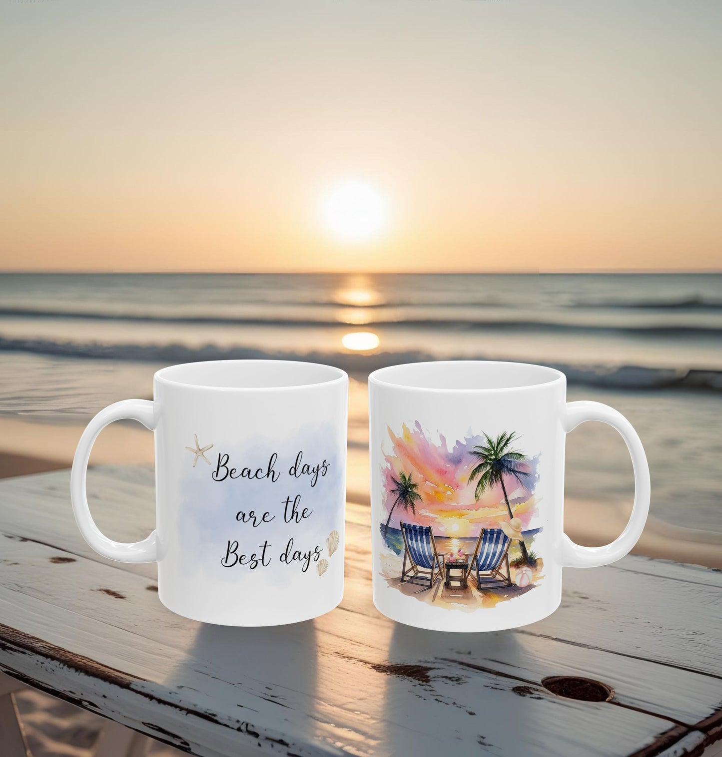 Beach Days Are the Best Days Mug | Tropical Sunset Watercolor Ceramic Mug