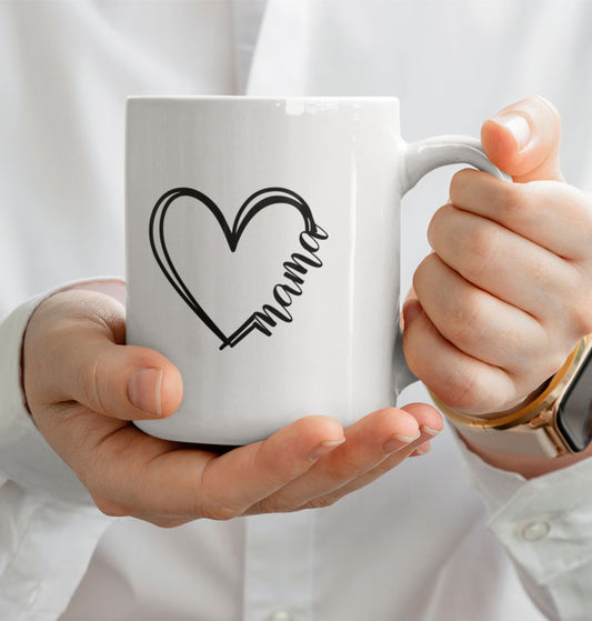 Charming Heart Mama Mug | Ceramic 11oz & 15oz Coffee & Tea Cup