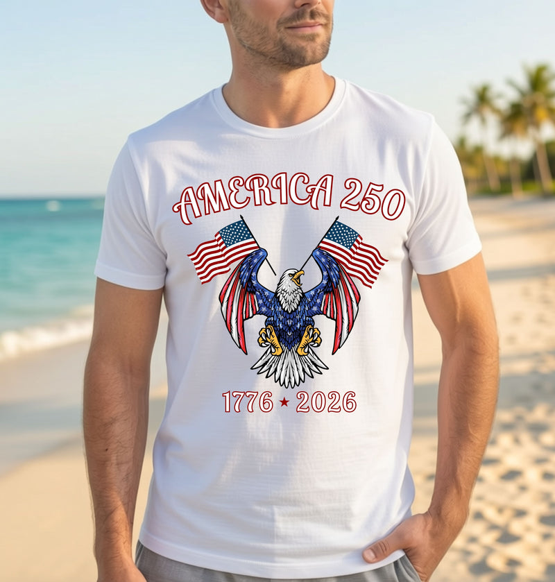 America 250 Eagle T-Shirt — 1776–2026 Patriotic Flags Tee