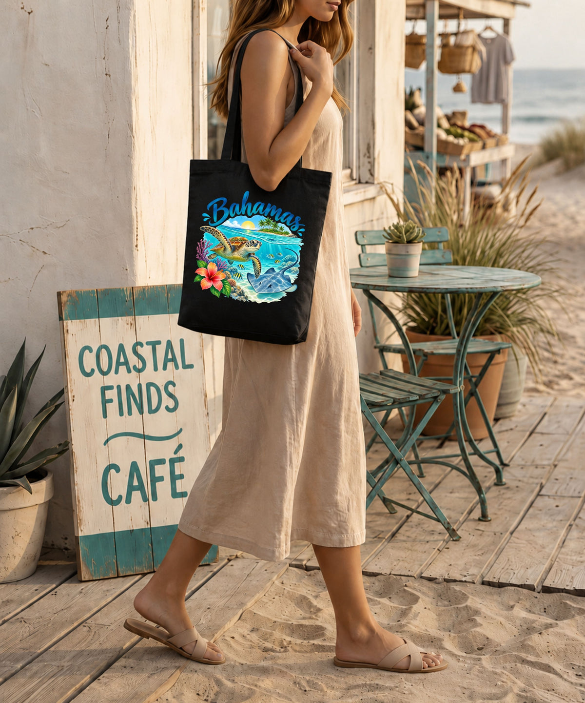 Bahamas Sea Turtle & Stingray Canvas Tote Bag