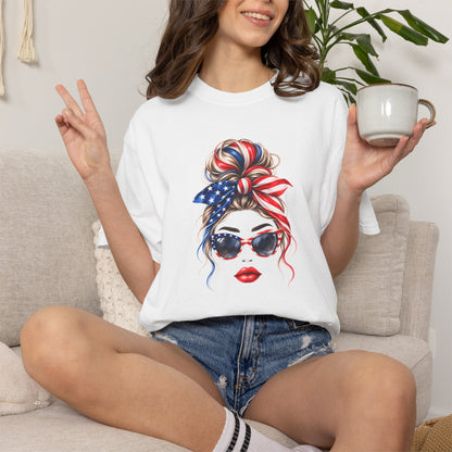 Patriotic Messy Bun Graphic T-Shirt