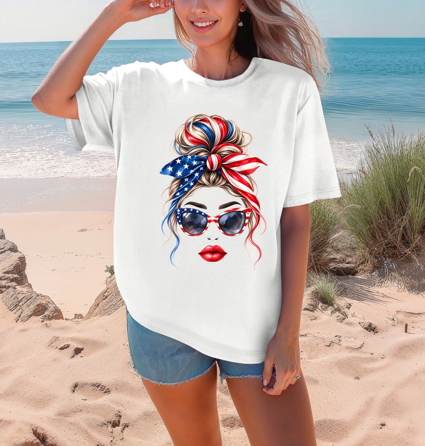 Patriotic Messy Bun Graphic T-Shirt
