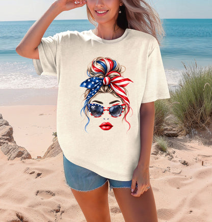 Patriotic Messy Bun Graphic T-Shirt