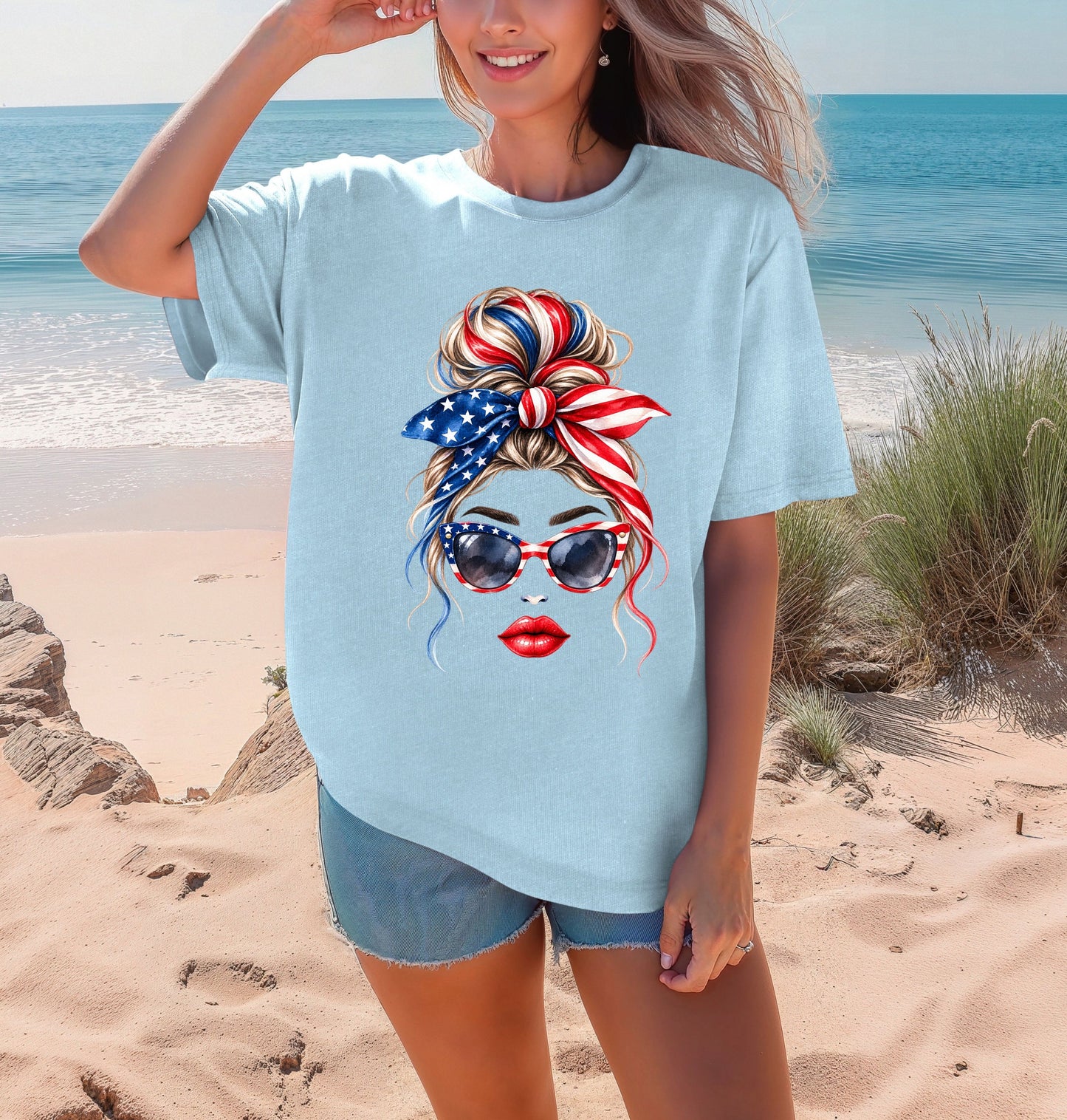Patriotic Messy Bun Graphic T-Shirt