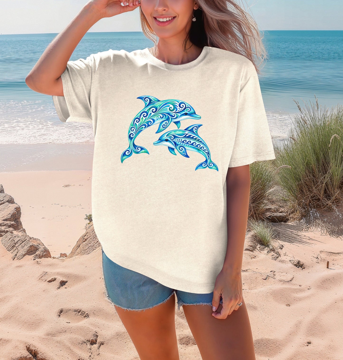 Watercolor Dolphin Coastal Graphic T-Shirt