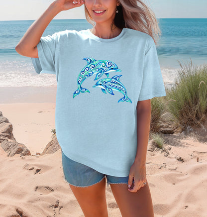 Watercolor Dolphin Coastal Graphic T-Shirt