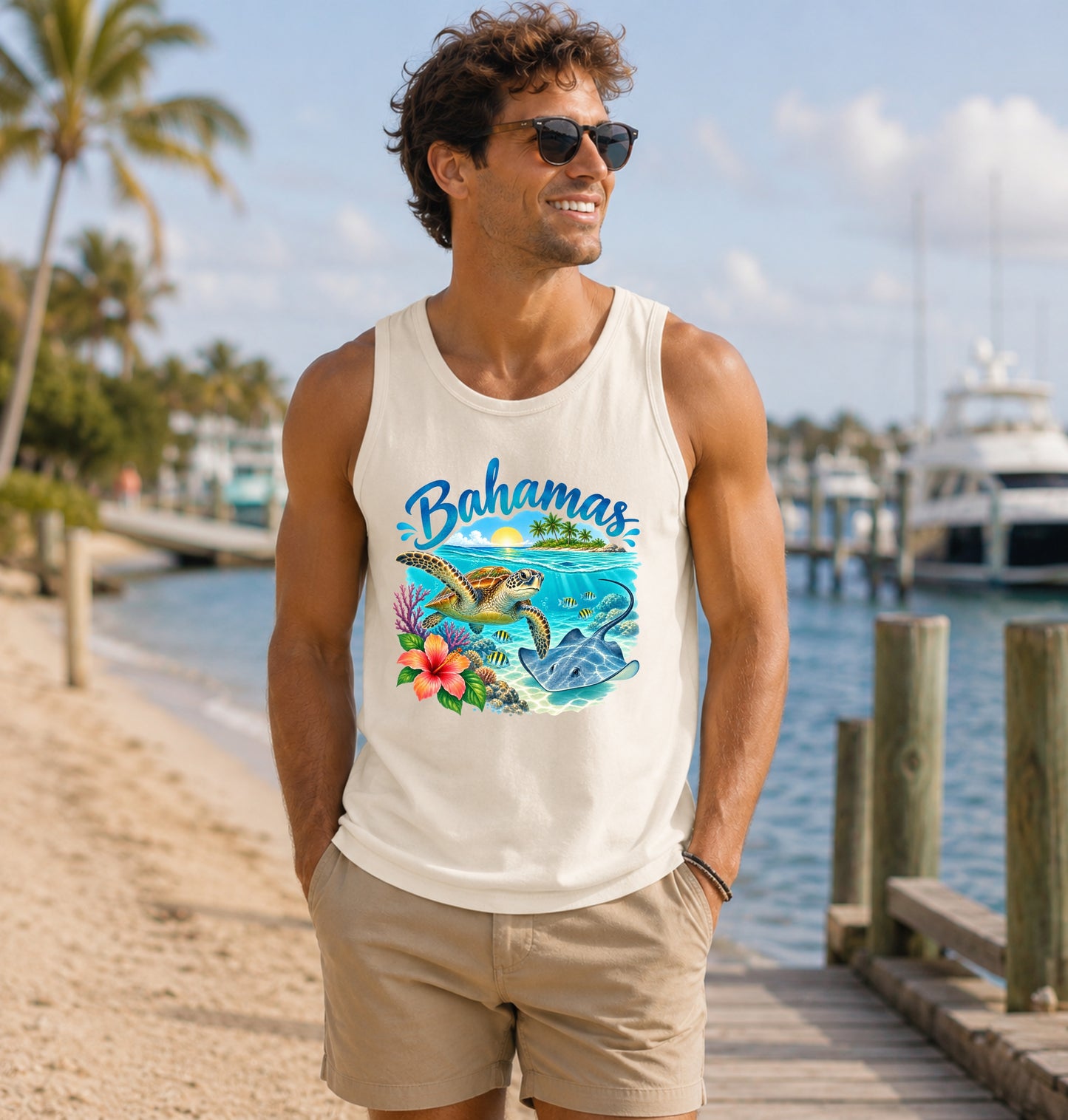 Bahamas Sea Turtle & Stingray Tank Top