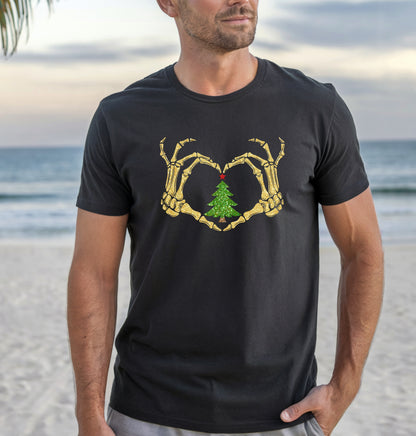 Skeleton Hands Heart Christmas Tree T-Shirt | Unisex Holiday Tee