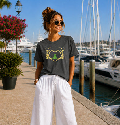 Skeleton Hands Heart Christmas Tree T-Shirt | Unisex Holiday Tee