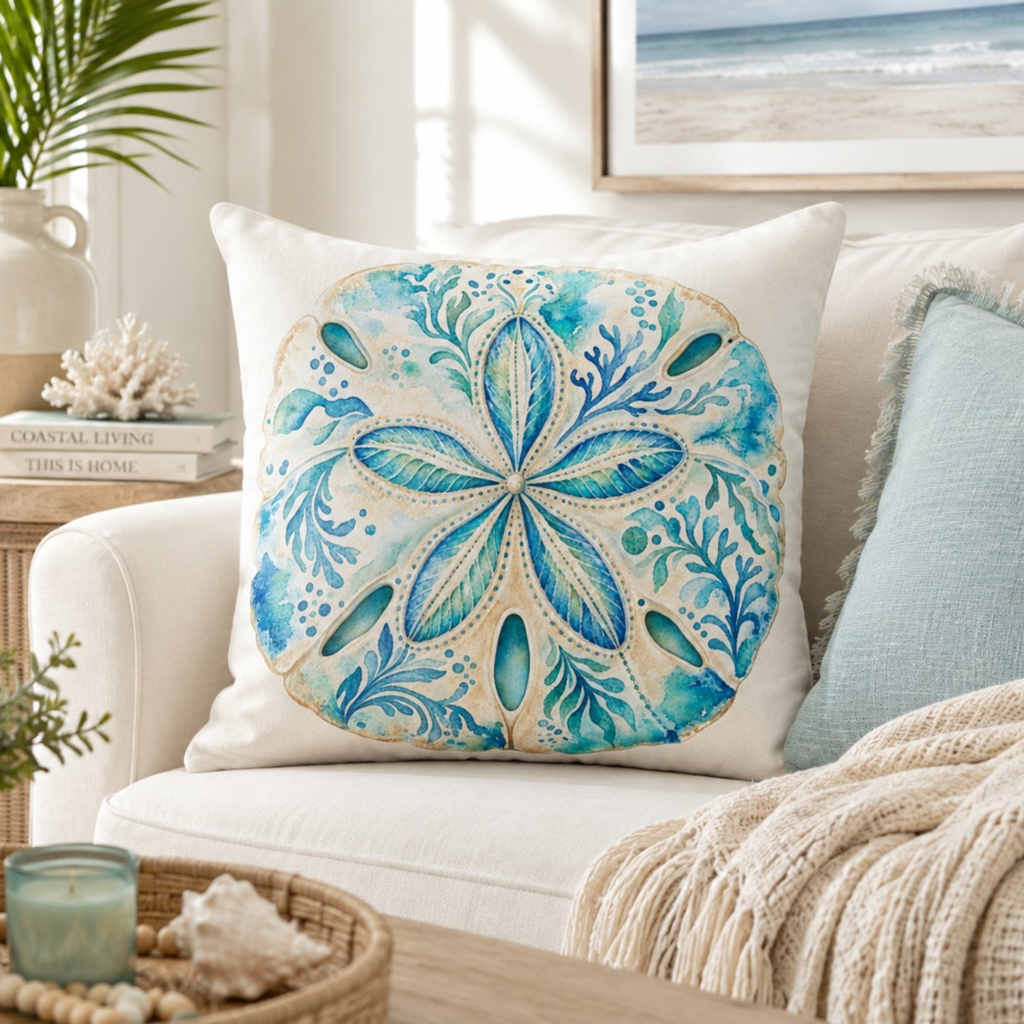 Watercolor Sand Dollar Throw Pillow