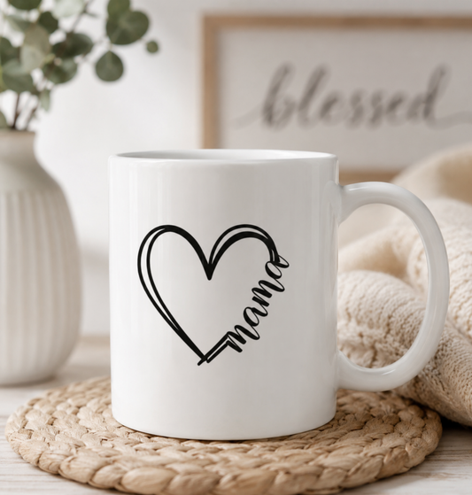 Mama Heart Coffee Mug | Gift for Mom | 11oz & 15oz Ceramic Mug