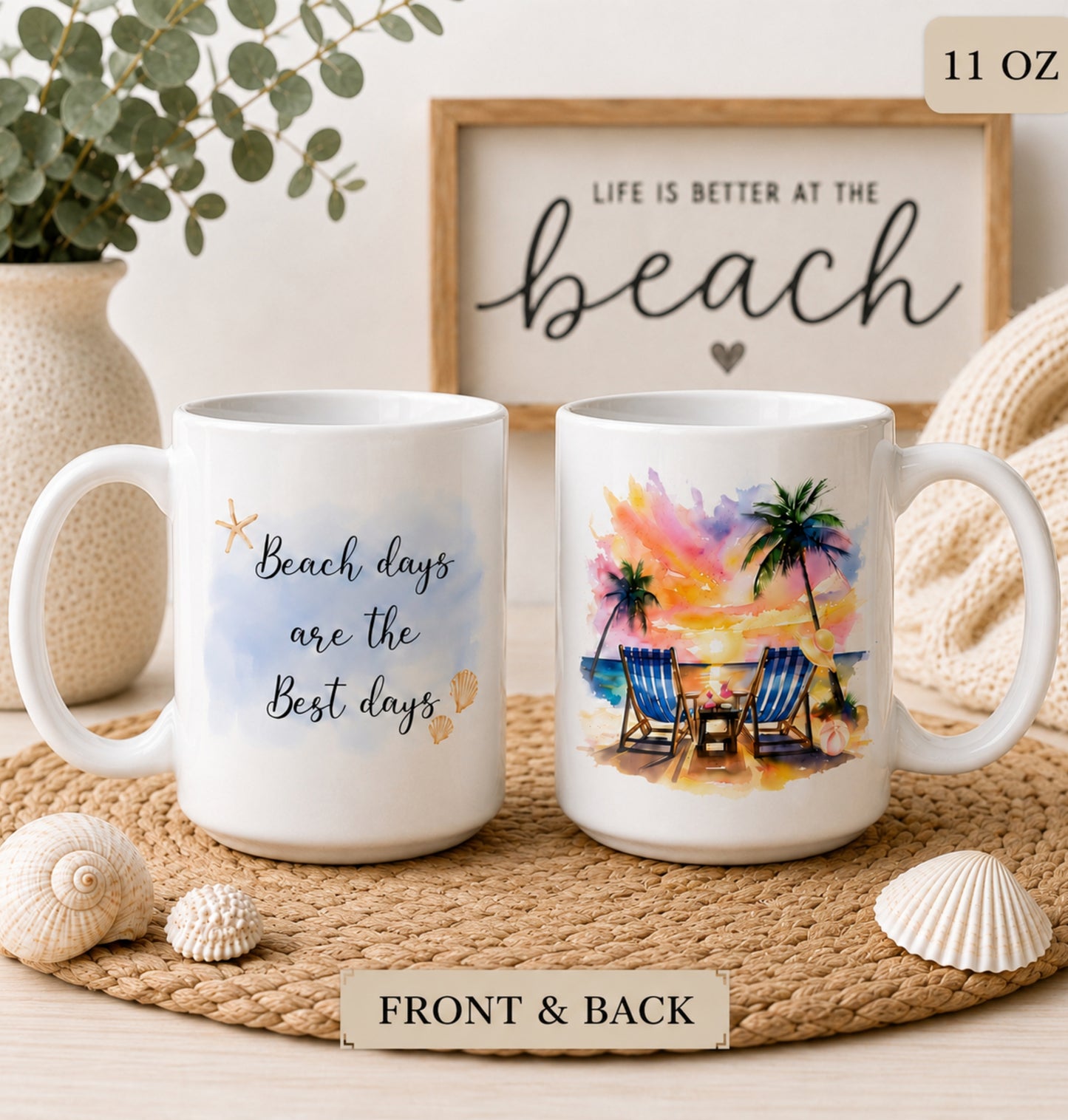 Beach Days Are the Best Days Mug | Watercolor Tropical Beach Coffee Mug