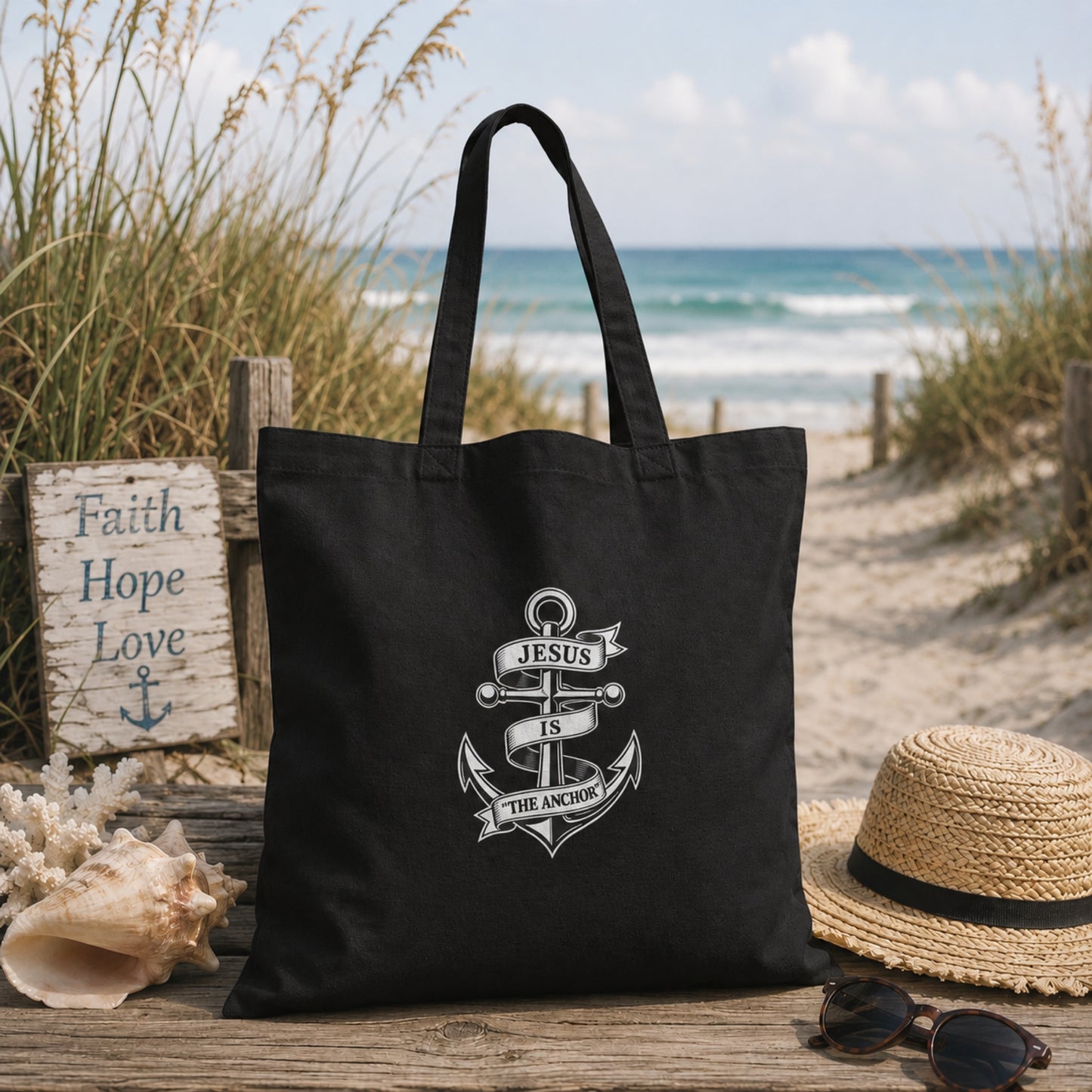 Jesus Is the Anchor Christian Canvas Tote Bag