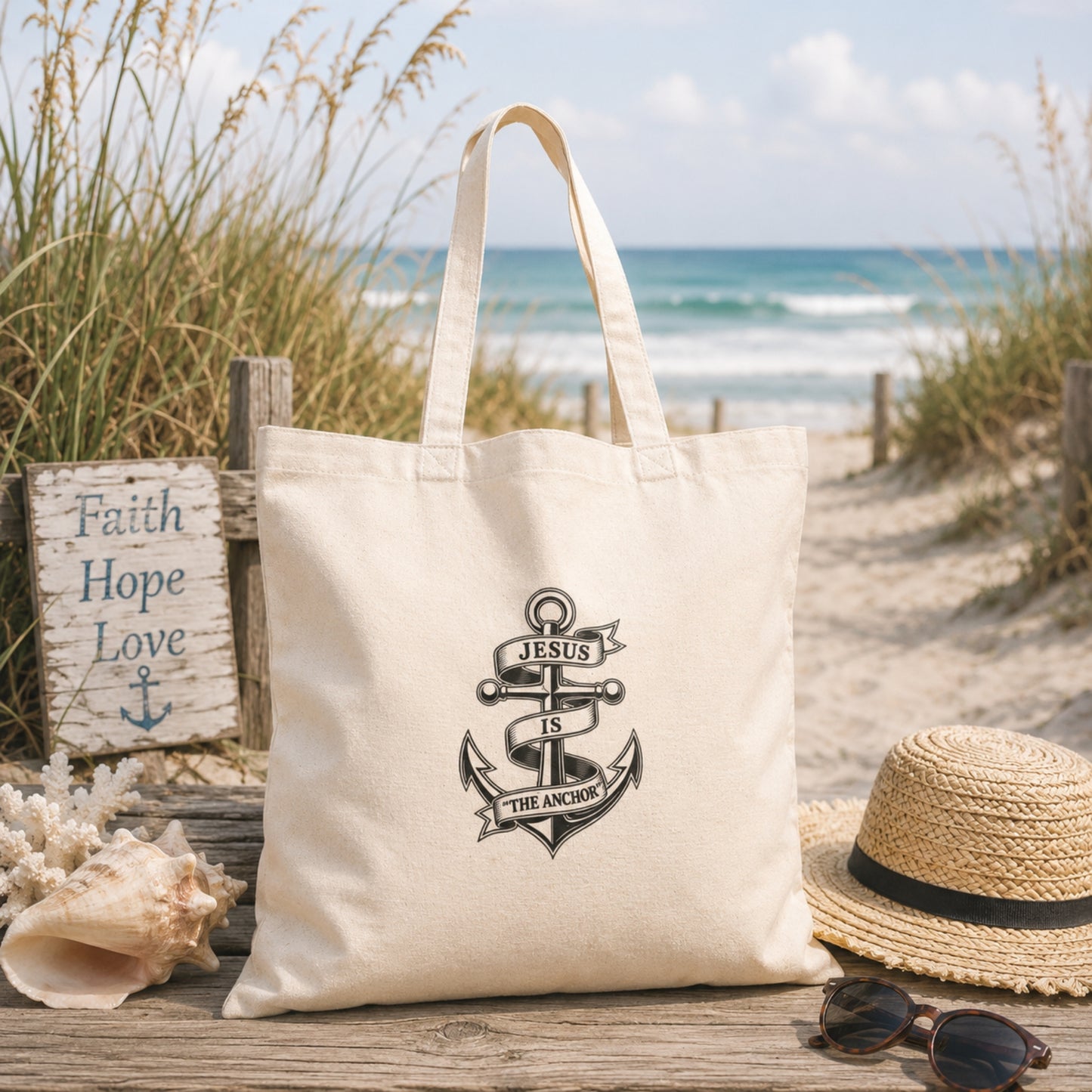 Jesus Is the Anchor Christian Canvas Tote Bag