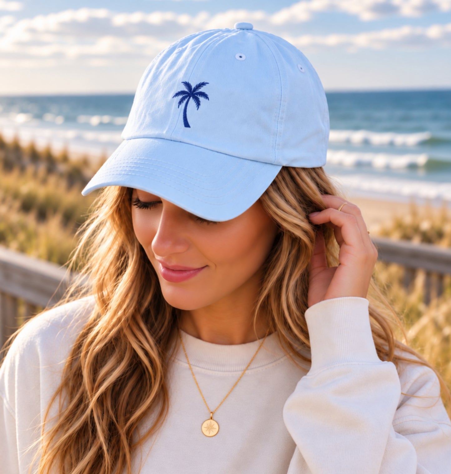 Embroidered Palm Tree Hat | Coastal Beach Cap