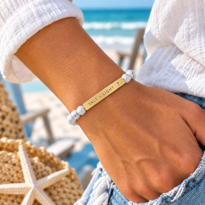Salt + Light Engraved Howlite Natural Stone Bracelet with Cross