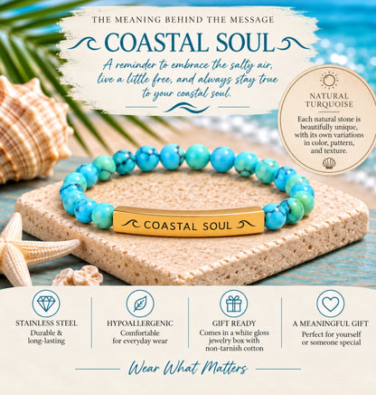 Coastal Soul Engraved Turquoise Natural Stone Bracelet with Waves