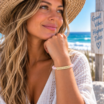 SEA LA VIE Rose Quartz Engraved Coastal Bracelet