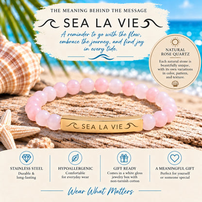 SEA LA VIE Rose Quartz Engraved Coastal Bracelet