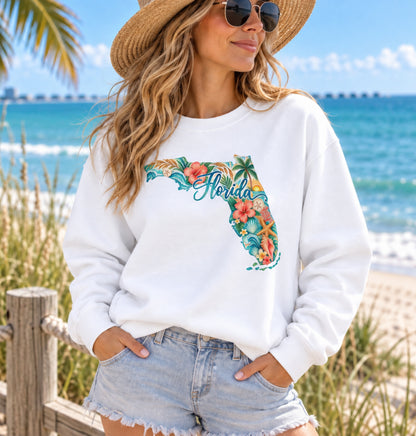 Florida Coastal Watercolor Sweatshirt | Tropical Floral Crewneck