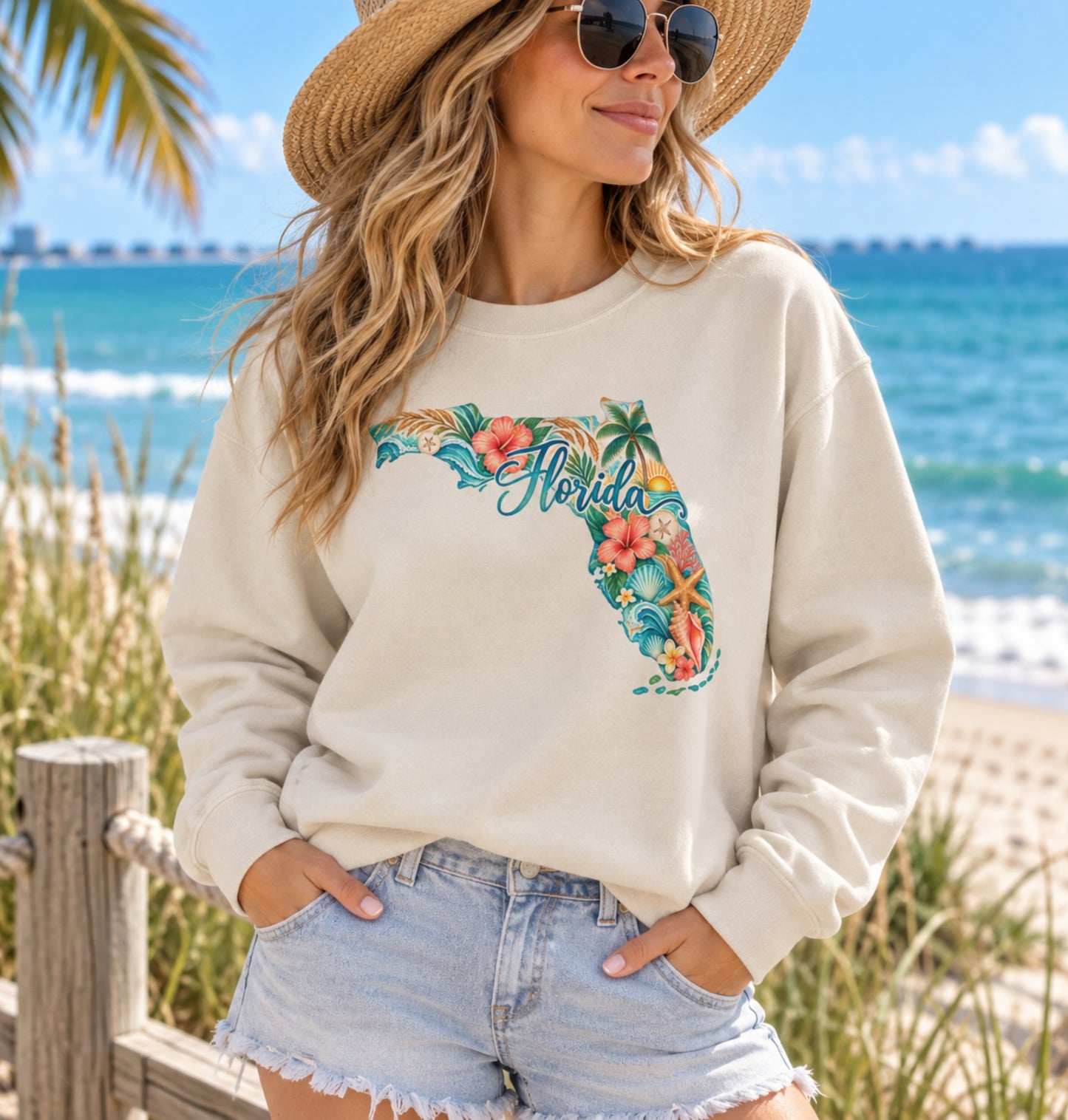 Florida Coastal Watercolor Sweatshirt | Tropical Floral Crewneck