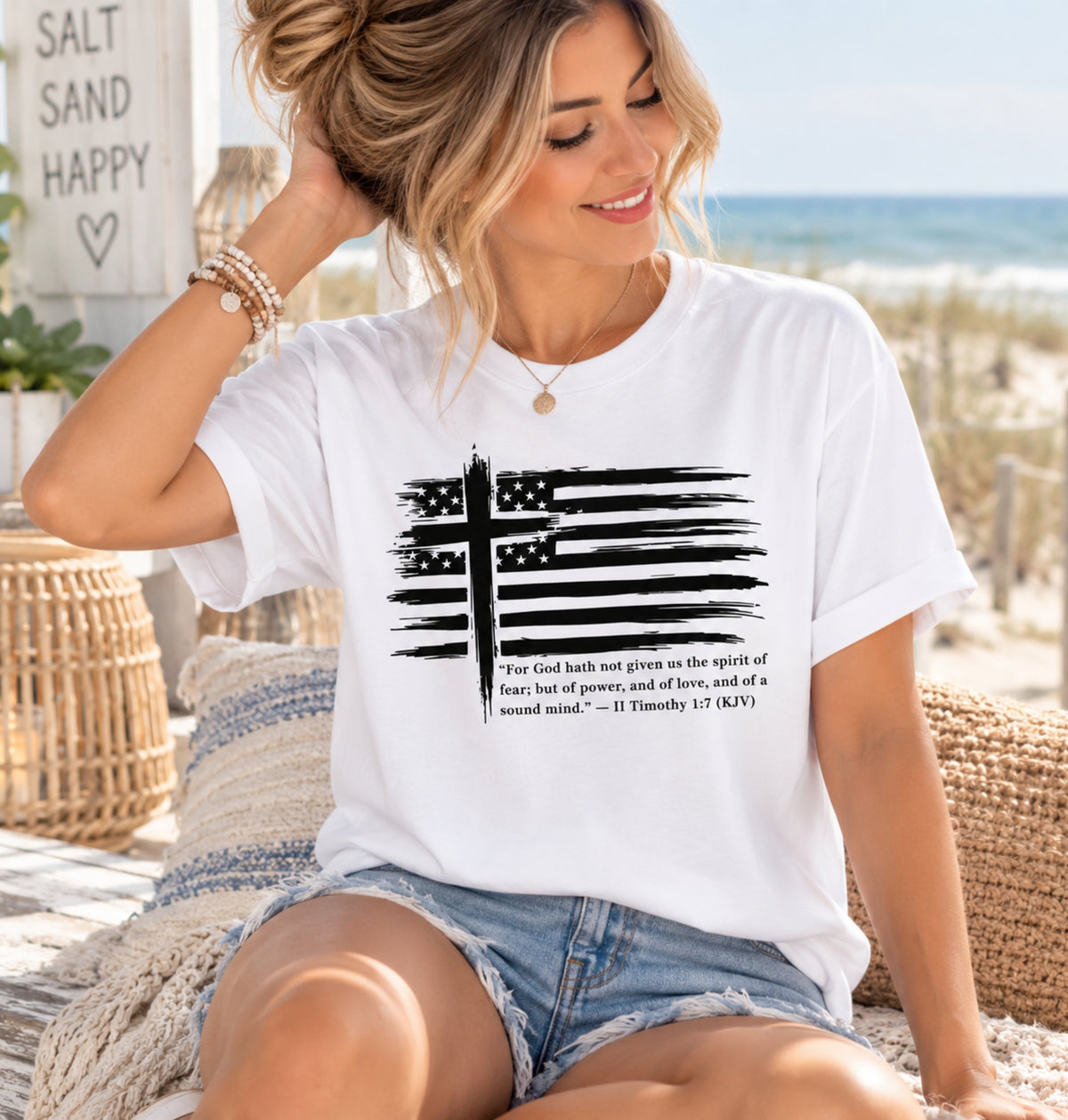 Faith Over Fear Christian Flag T-Shirt | II Timothy 1:7
