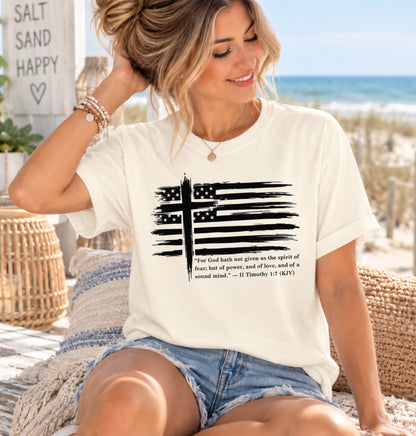 Faith Over Fear Christian Flag T-Shirt | II Timothy 1:7