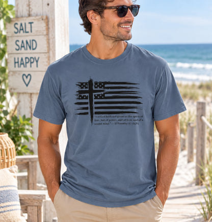 Faith Over Fear Christian Flag T-Shirt | II Timothy 1:7